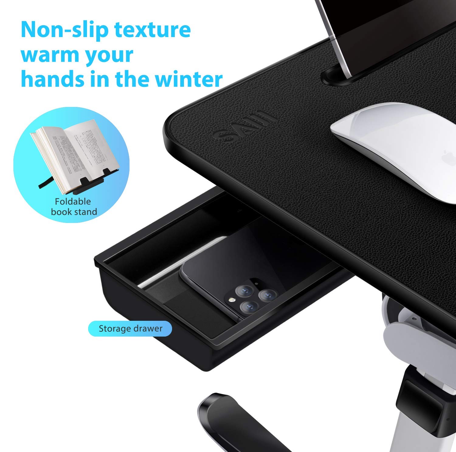 Laptop Bed Tray Desk, SAIJI X-Large Adjustable Table, 60*45CM, Black