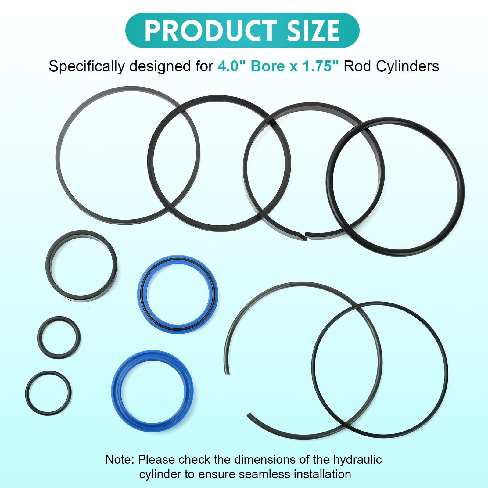 Hydraulic Cylinder Seal Kit for 4″ Bore x 1.75″ Rod Fits 22-Ton Splitter