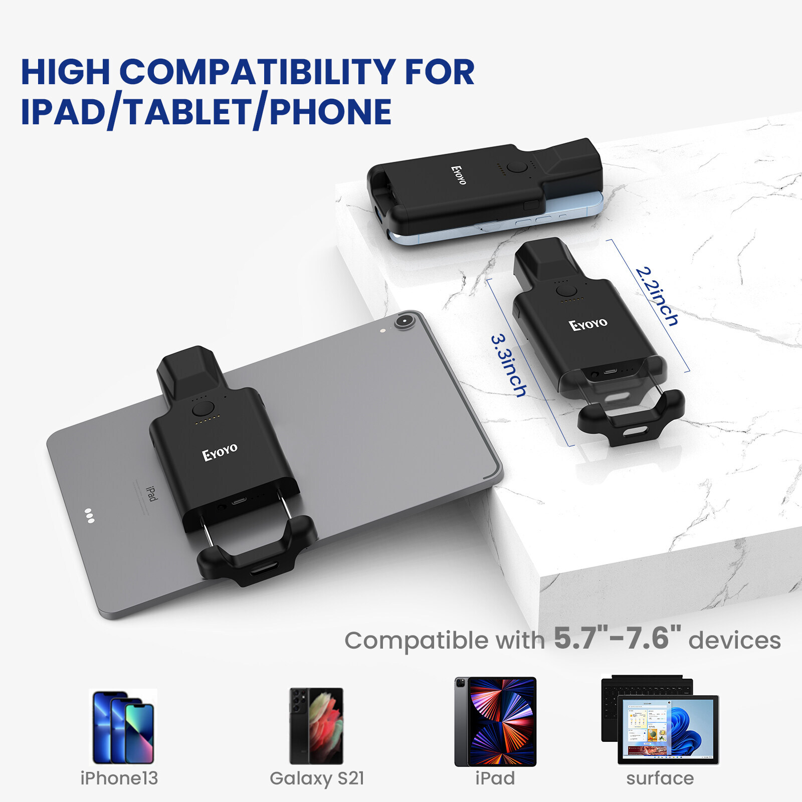 Eyoyo Mini 2D QR Code Wireless Bluetooth Barcode Scanner for Android IOS Phone