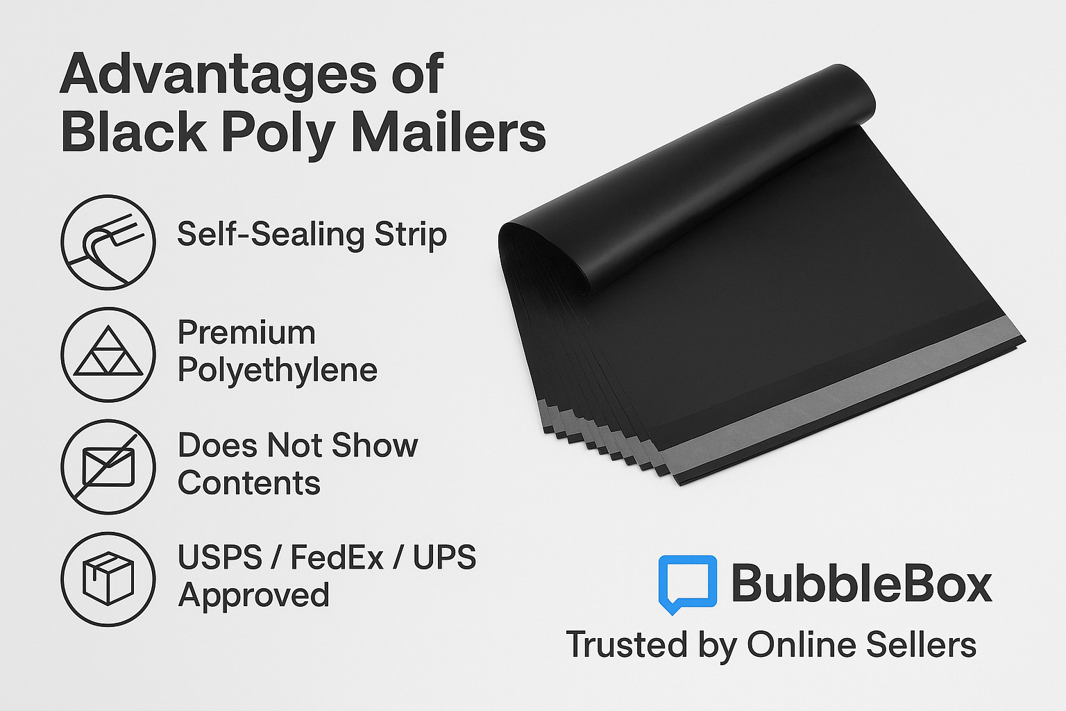 Black Poly Mailers Shipping Bags Self Seal Envelopes for eBay Shipping Bulk