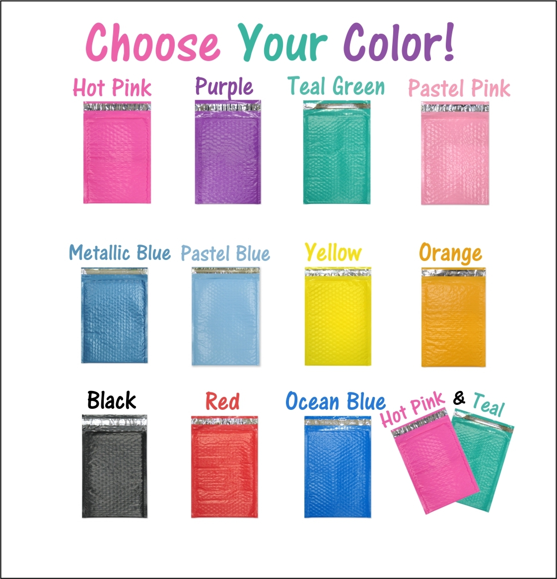 4×8 Hot Pink,Teal Poly Bubble Mailers, Colored Padded Shipping Mailing Envelopes