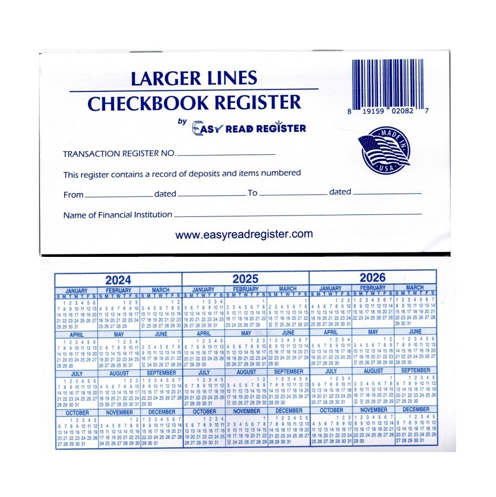 10 Larger Lines Checkbook Registers 2024-2025-2026 Calendars Check Book Bank