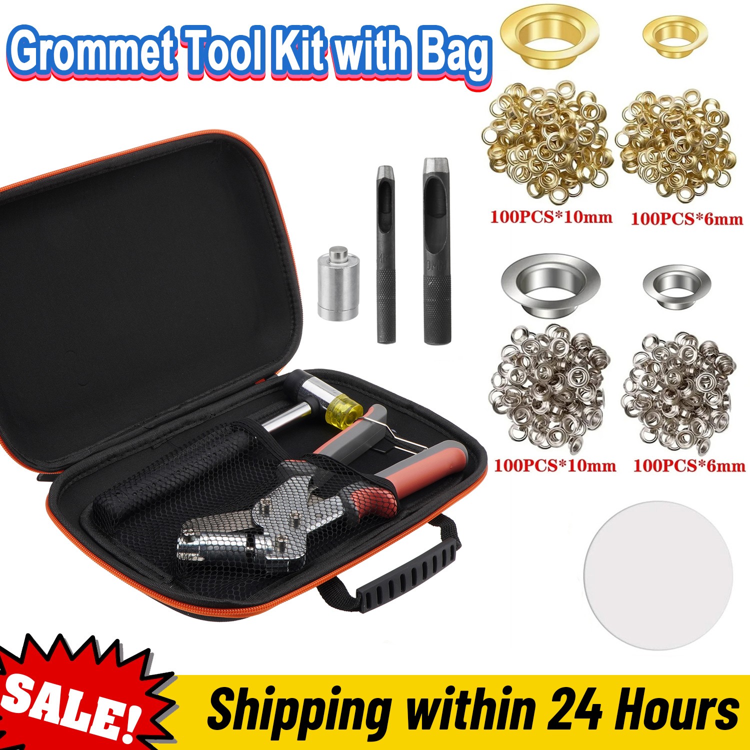 New Grommet Tool Kit with Bag, 1/4 & 3/8 Inch Handheld Eyelet Tool Kit For DIY