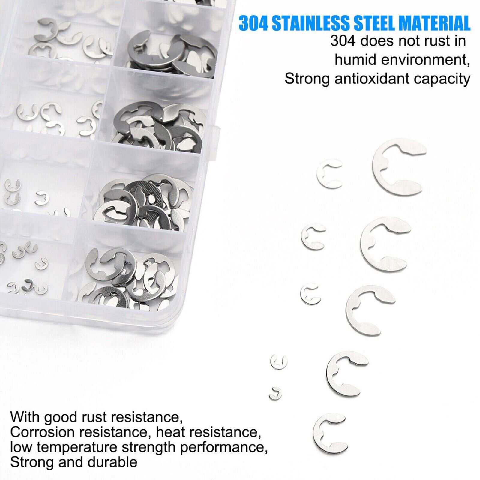120Pcs Stainless Steel E Clips C Circlip Kit Retaining Ring Assorted 1.5 to 10mm
