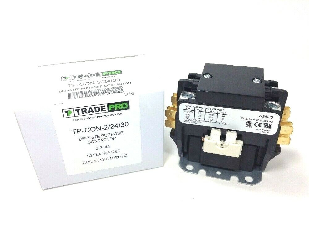 2 Pole Contactor 24 VAC Coil 30A Central Air Hvac Heavy Duty Lugs a/c 2/24/30