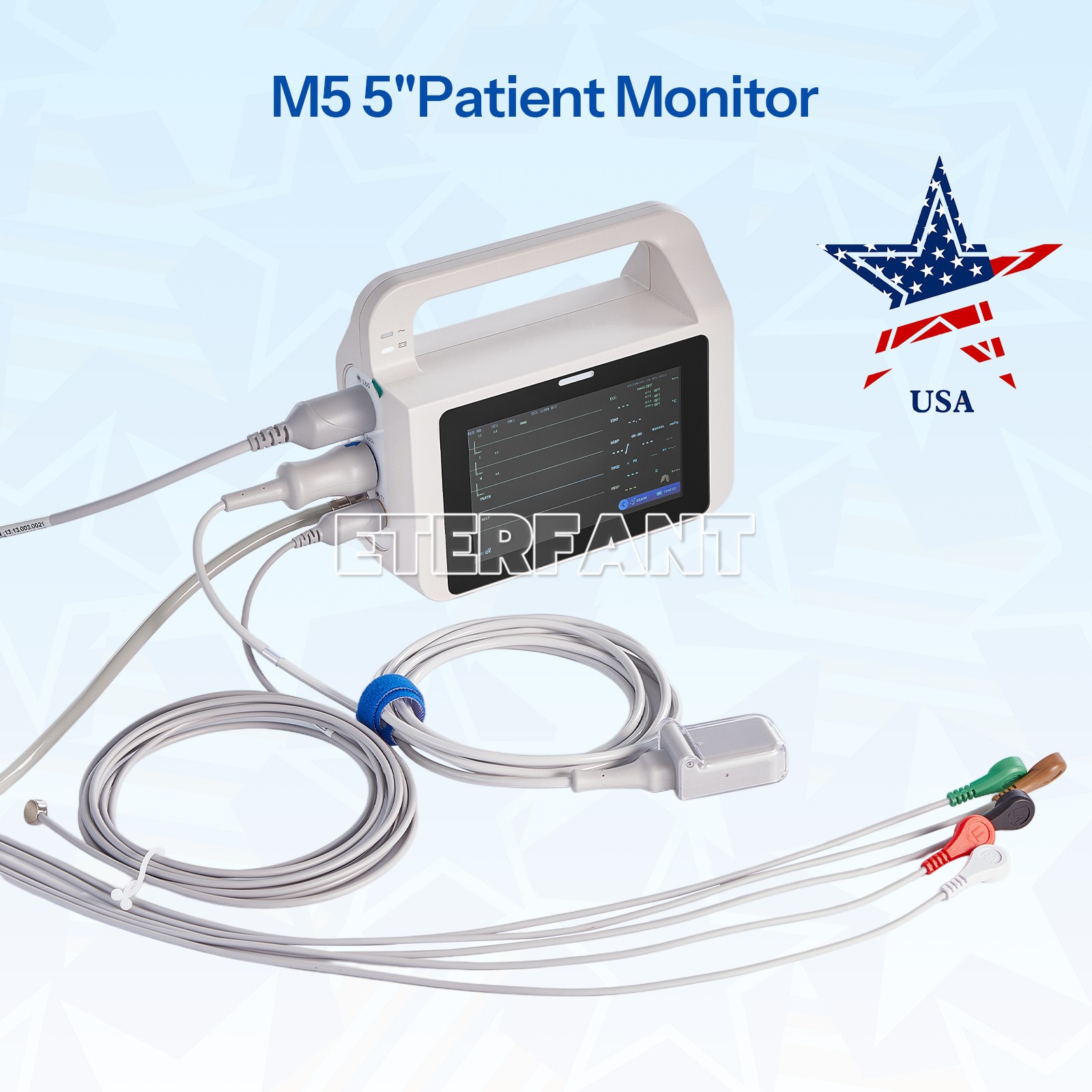 5 inch Touch Screen Multi-parameter Patient Monitor ECG RESP TEMP NIBP SPO2 PR