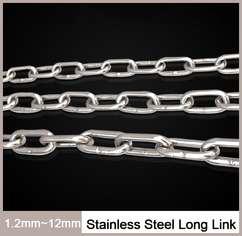 304 Stainless Steel Long Links Chain 1.2mm~12mm Welded Security Links Hanging