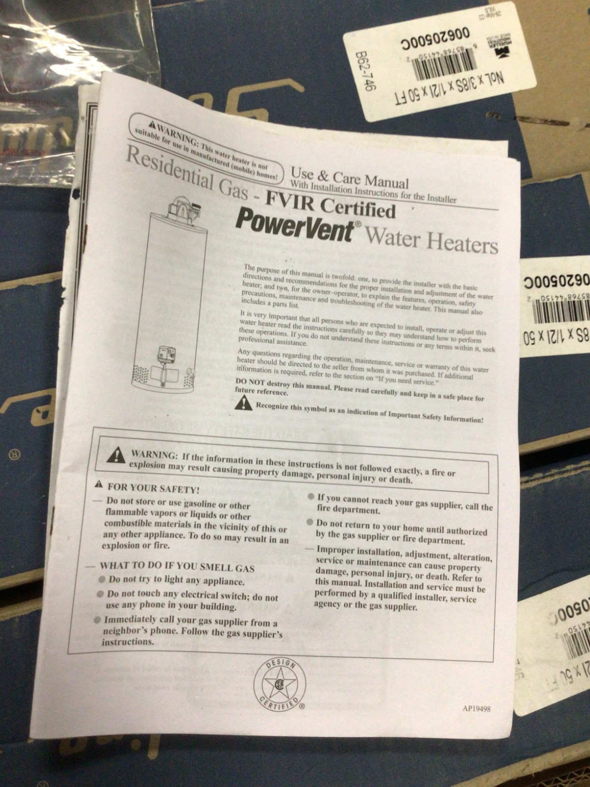 Rheem Powervent Natural Gas Water Heater Model PROG50-42N RH67 PV 50 Gallons NEW