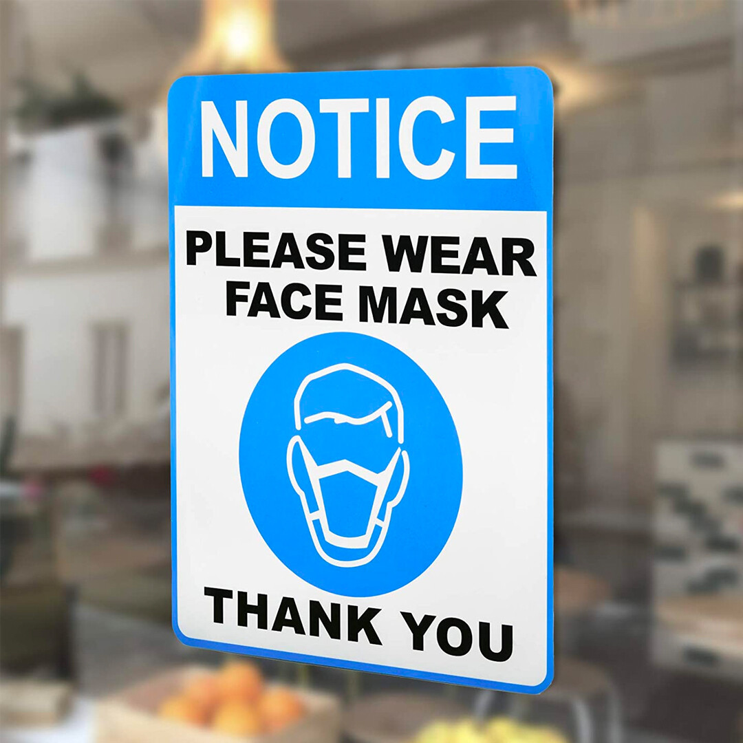 50 Pack – Face Mask Required Sticker Sign – Mask Mandate Compliance Decal