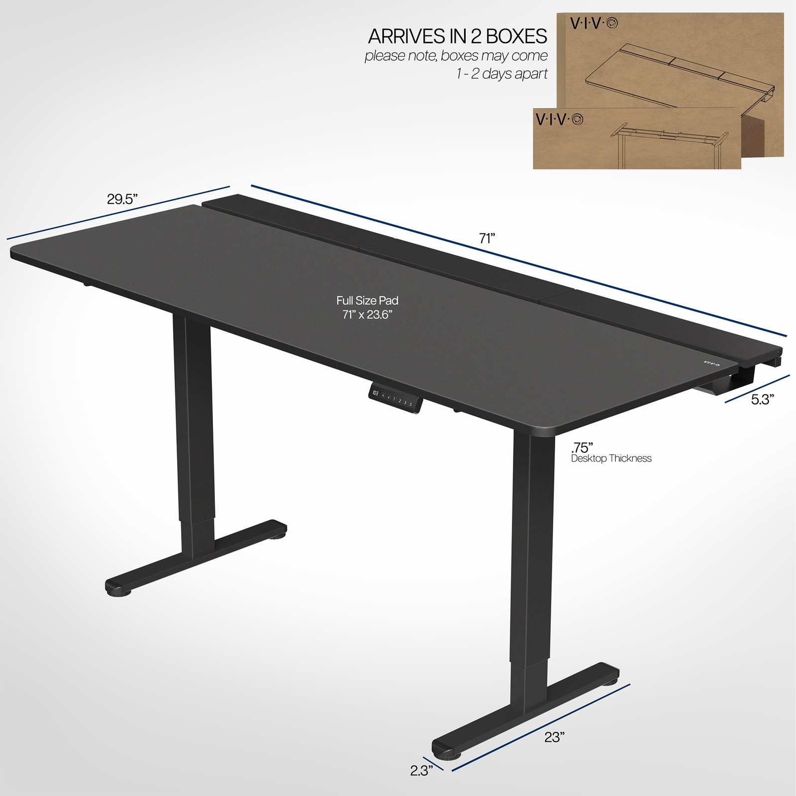VIVO Electric 71″ x 30″ Desk, Full Pad, Black Hidden Cable Tabletop, Black Frame