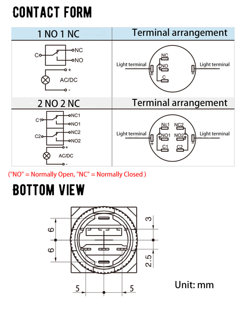Round Rectangle Push Button Switch LED Light Momentary Latching 16mm 12/24/220V