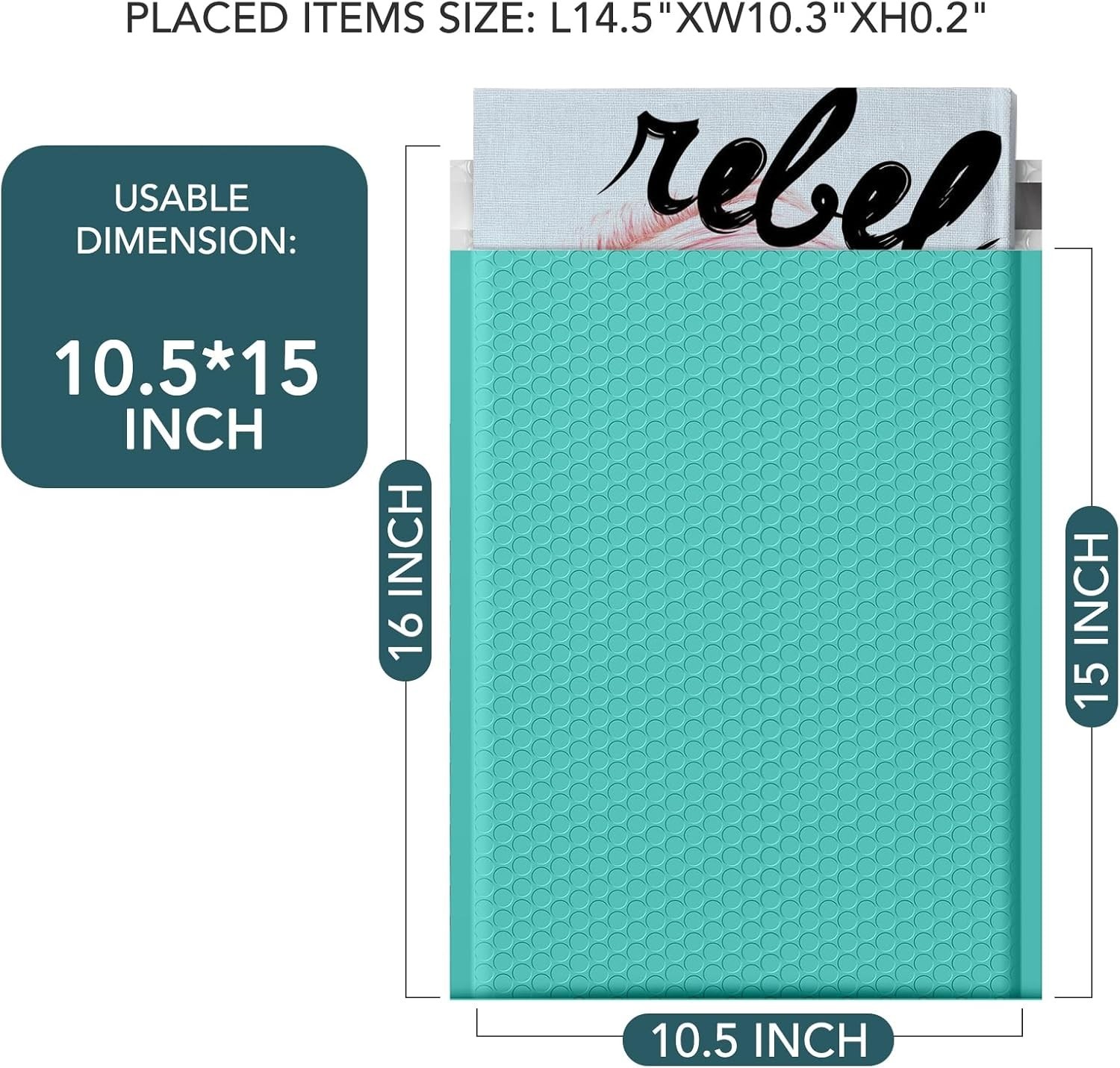 250pc Large Bubble Mailers 10.5×16 Padded Envelopes 10.5×15 Poly Bubble Bag Teal