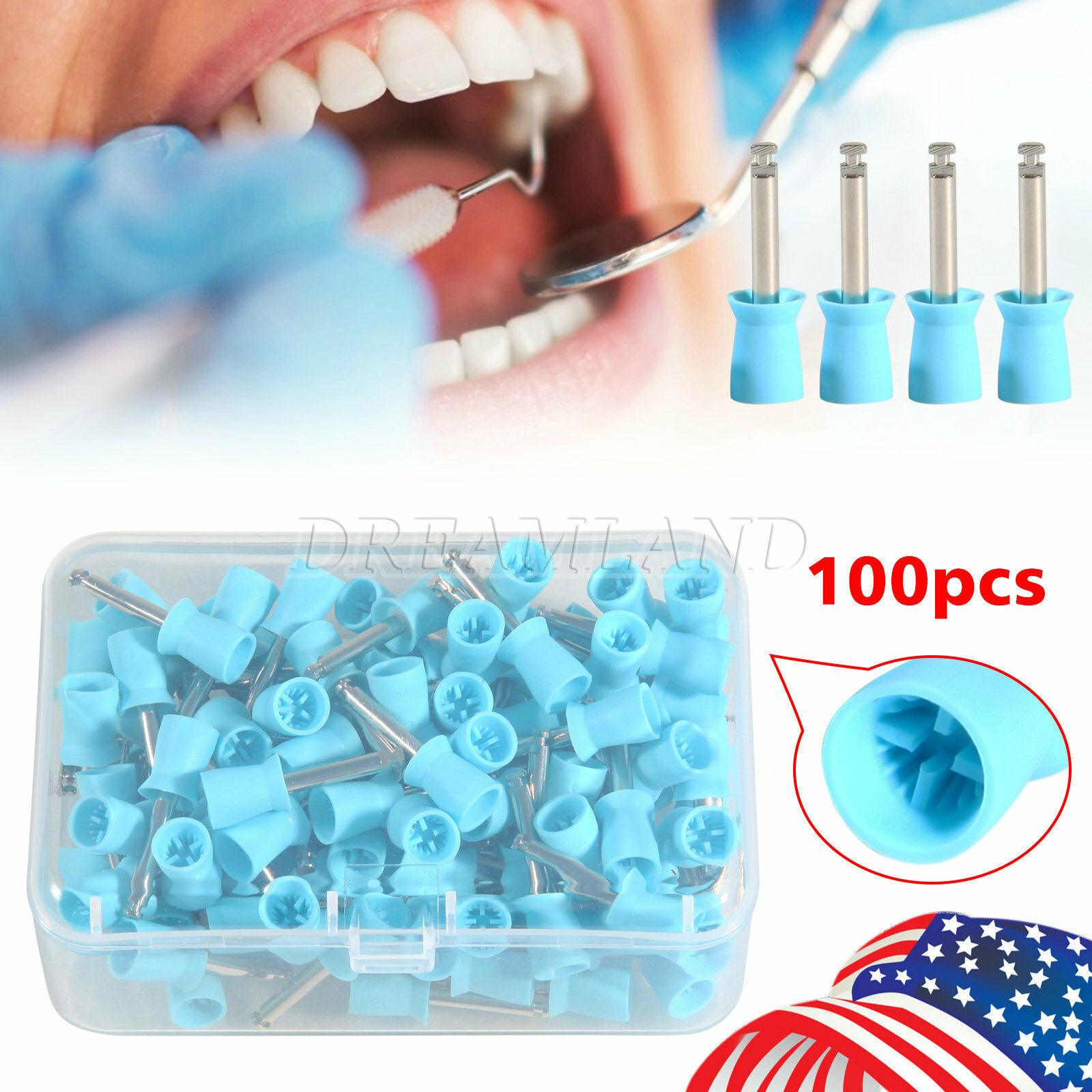 100-1000pcs Dental Polishing Cups Prophy Cup Latch Type Brushes Rubber 3Colors