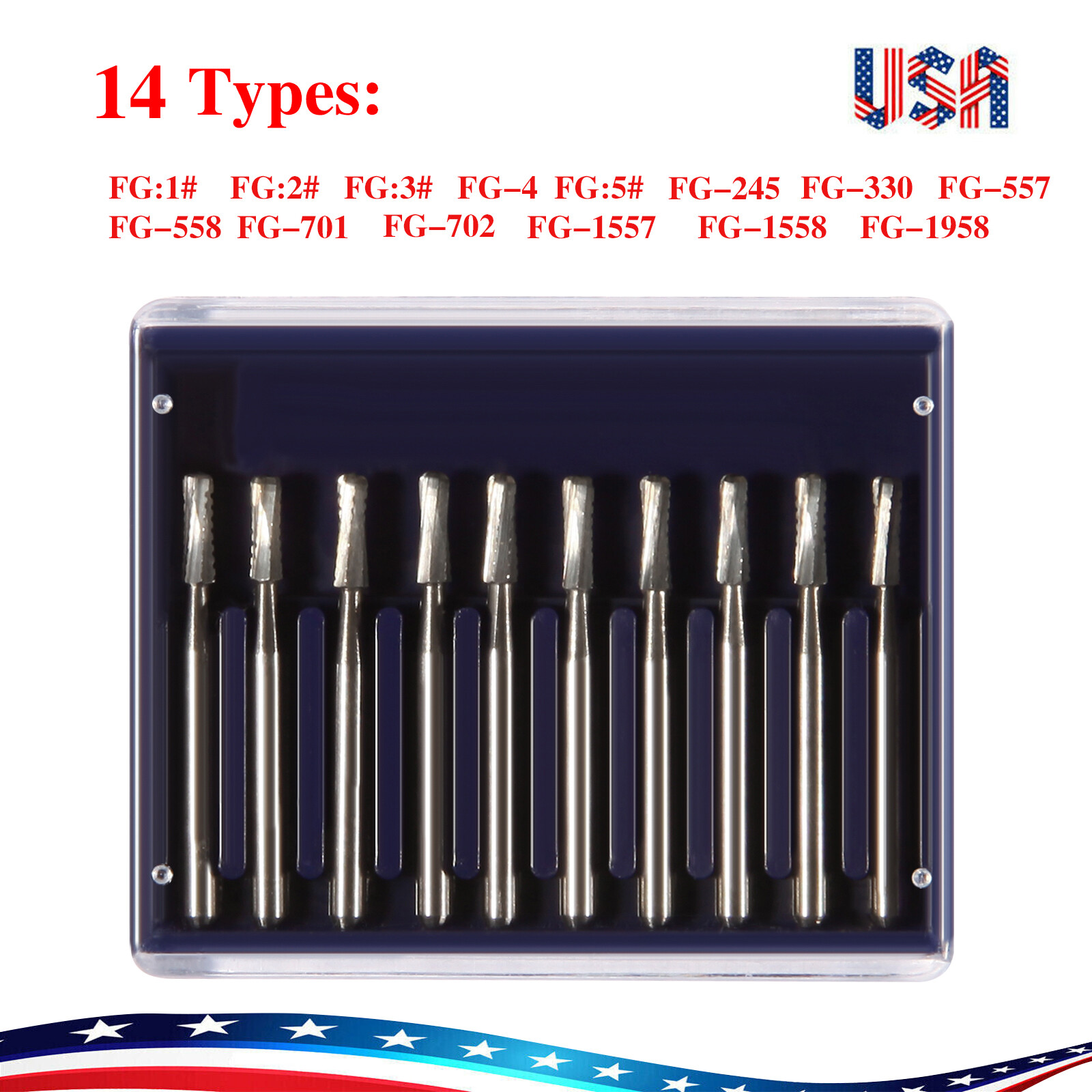 10-100*USA Dental Tungsten Carbide Steel Burs Drills for High Speed Handpiece de