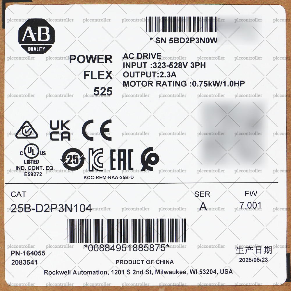NEW Allen-Bradley 25B-D2P3N104 PowerFlex 525 0.75kW 1Hp AC Drive 3 Phase
