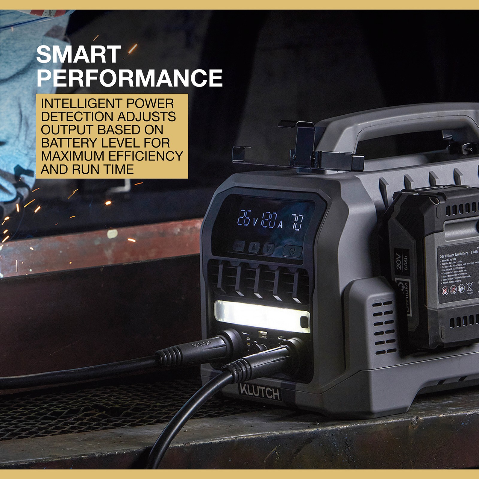 Klutch Cordless Welder Kit, KLiQ 20V, 200 Amps, 4-Pack 8.0Ah Batteries,