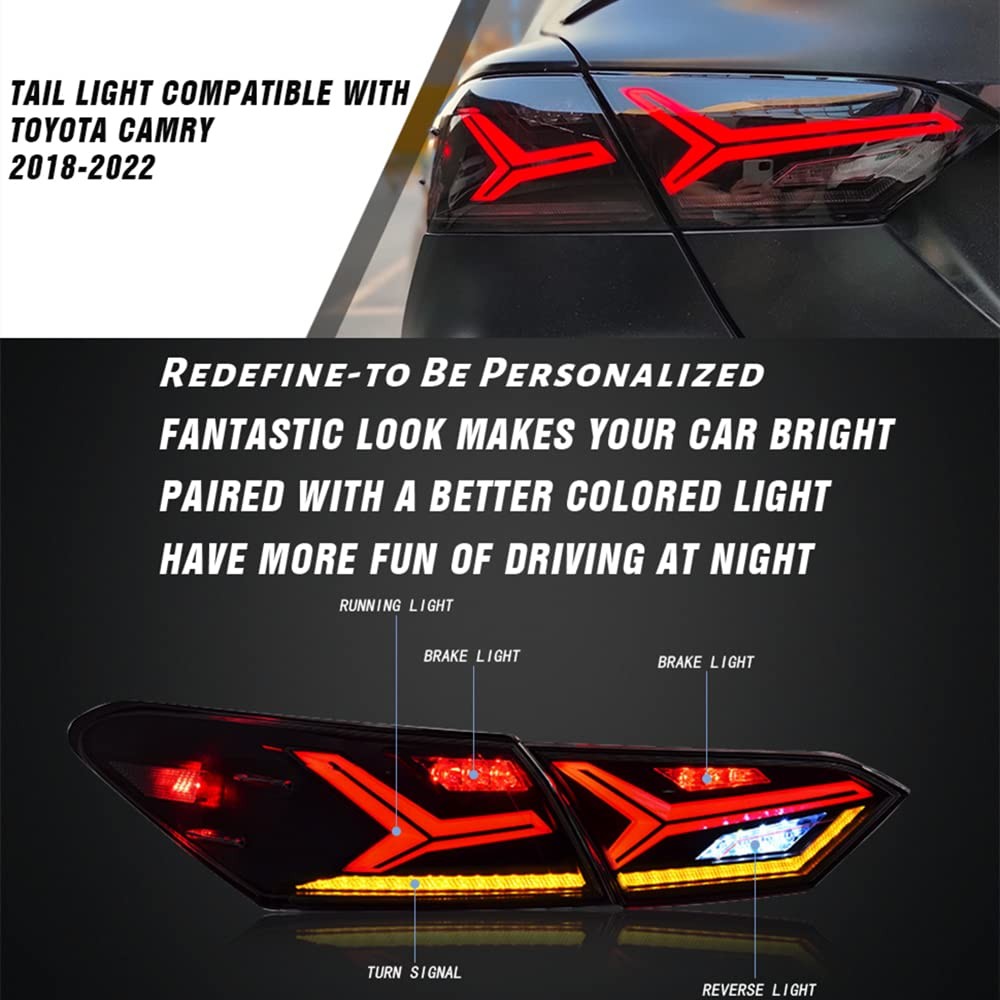 2018-2023 Camry SE XSE LED Tail Lights Sequential Turn Brake DRL 8th Gen