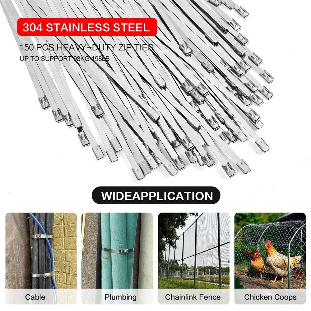 Cable Tie Tool Gun Stainless Steel Cable Tie Tool Repair W/150PCS Metal Zip Ties