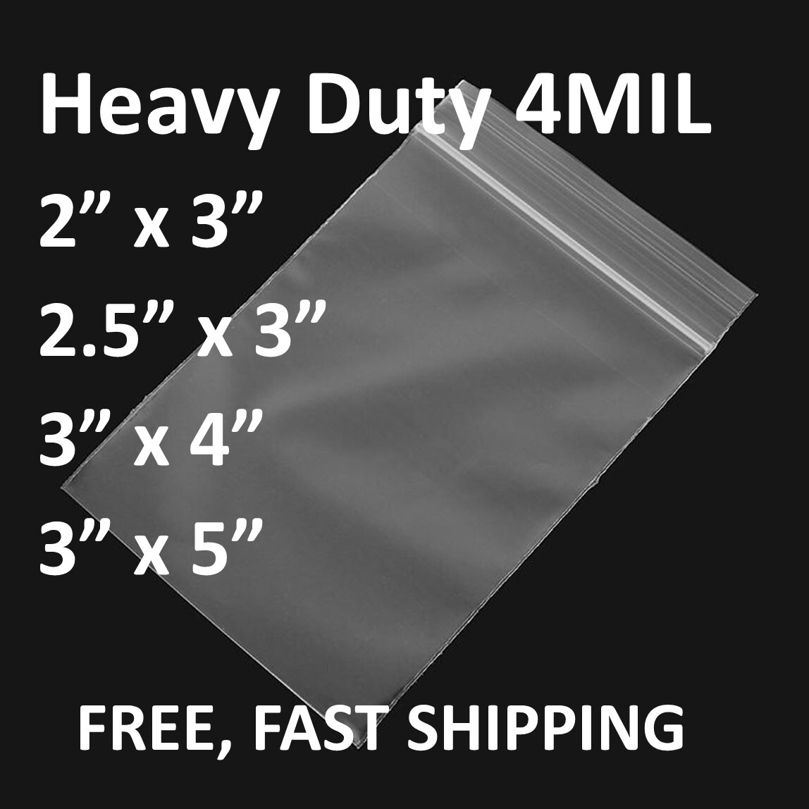 2″x3″, 2.5″, 4″, 5″ Clear 4 Mil Plastic Zip Seal Bag Reclosable Top Lock 4Mil