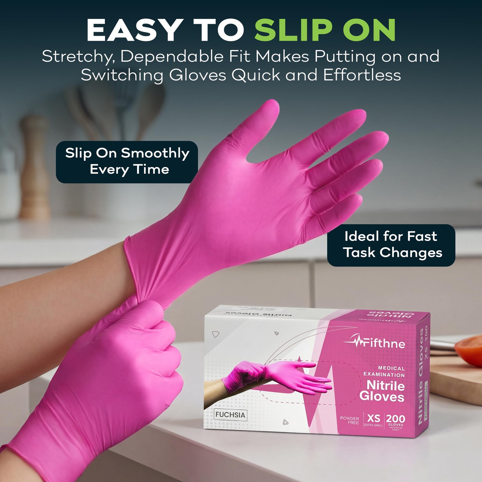 Fuchsia Hot Pink Nitrile Disposable Gloves 50 Count 3 Mil Nitrile Gloves Me…