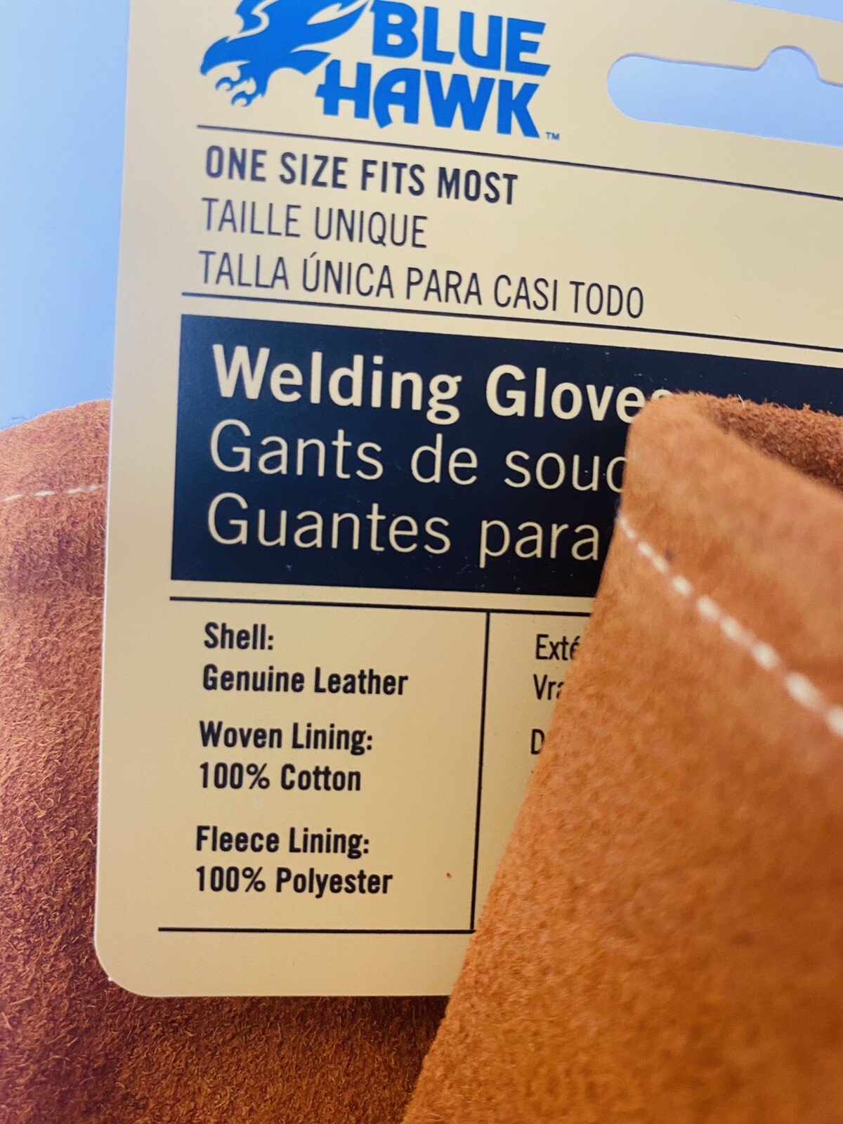 Welding Gloves Blue Hawk Leather One Size W/ Cotton Lining Size Large/XLarge