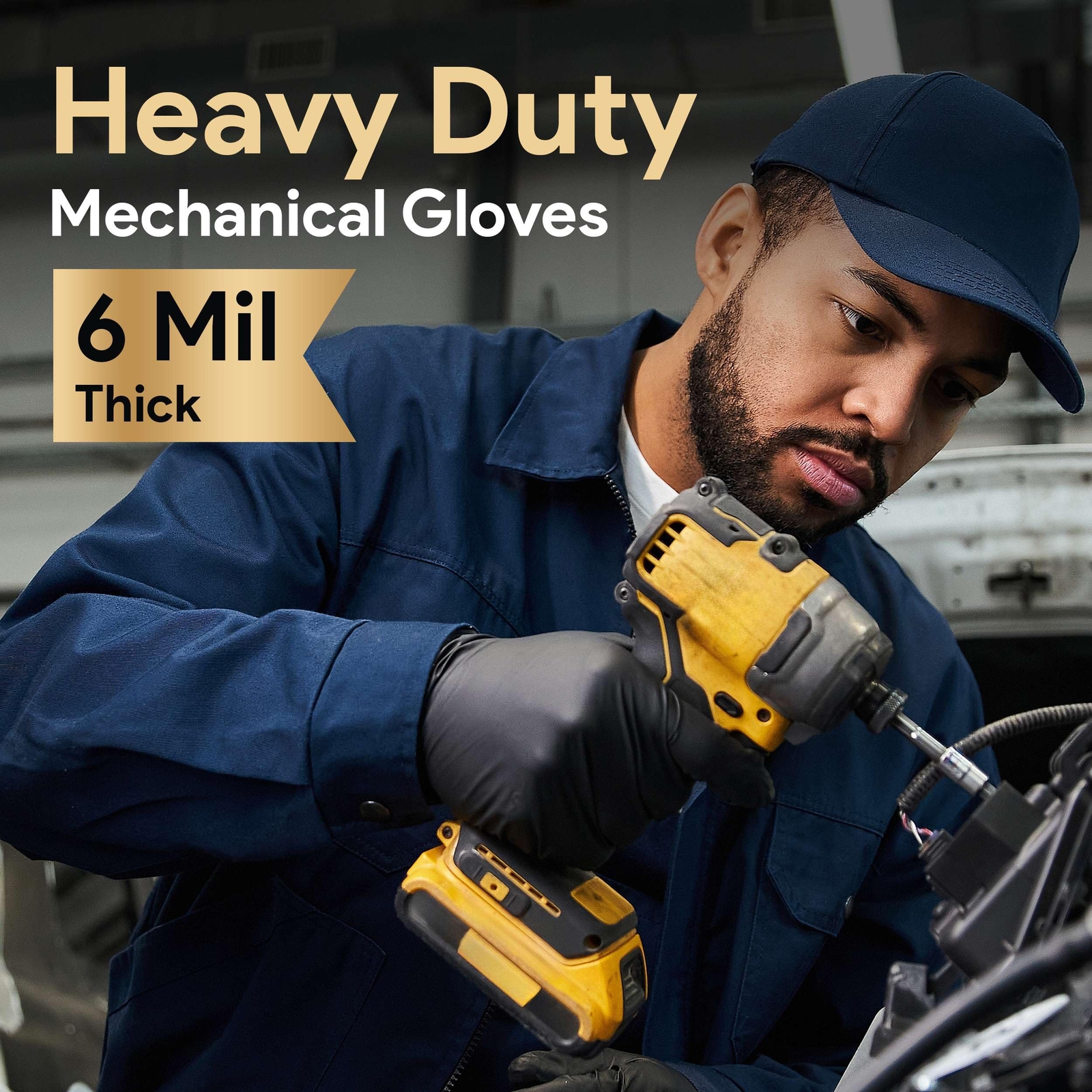 6 Mil Black Nitrile Gloves,Heavy Duty Mechanic and Food Grade Glove -Powder-Free