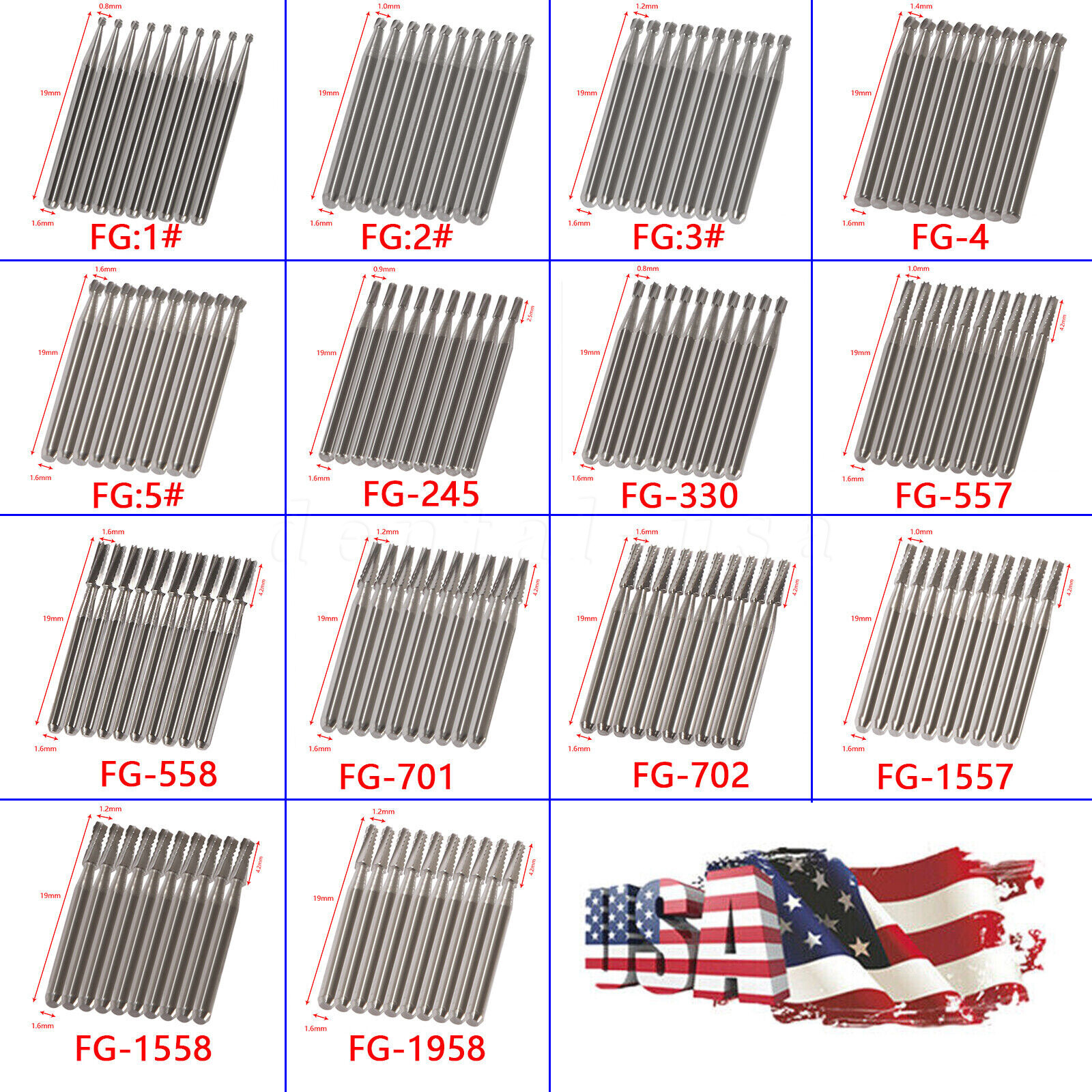 10-100pcs Dental FG Fresas de carburo tungsteno for Alta Velocidad pieza de mano