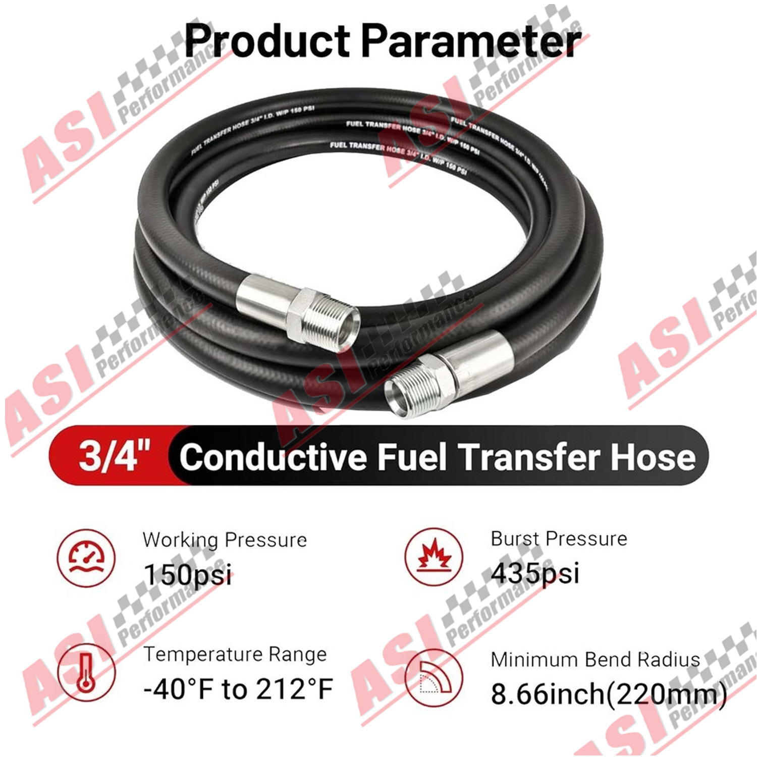 20FT 3/4” Fuel Transfer Hose for Gasoline Diesel Dispensing Kerosene NEW