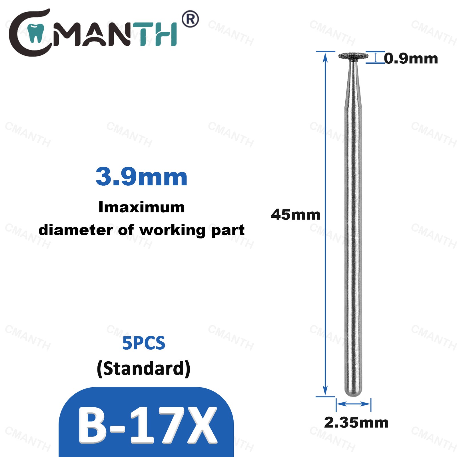 Dental Low Diamond Bur Teeth Polishing For Low Speed Handpiece HP Dia.2.35mm 5Pc