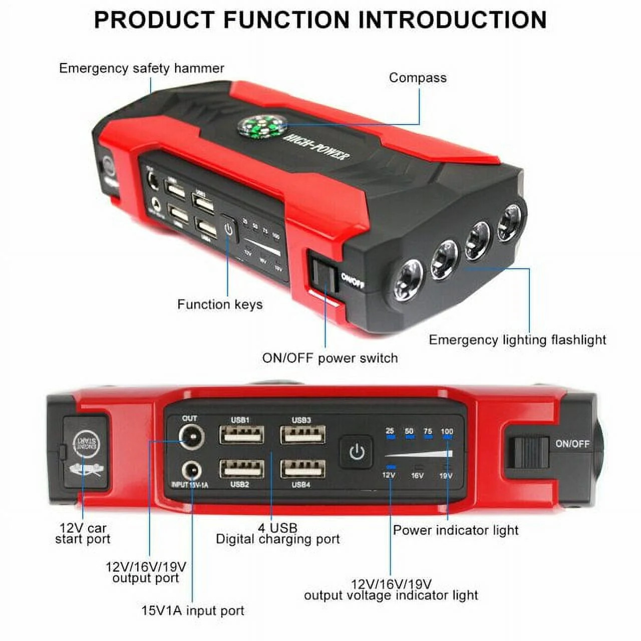 99800Mah Car Jump Starter, Peak Car Battery Charger, 12V Jump Box Jumper Battery