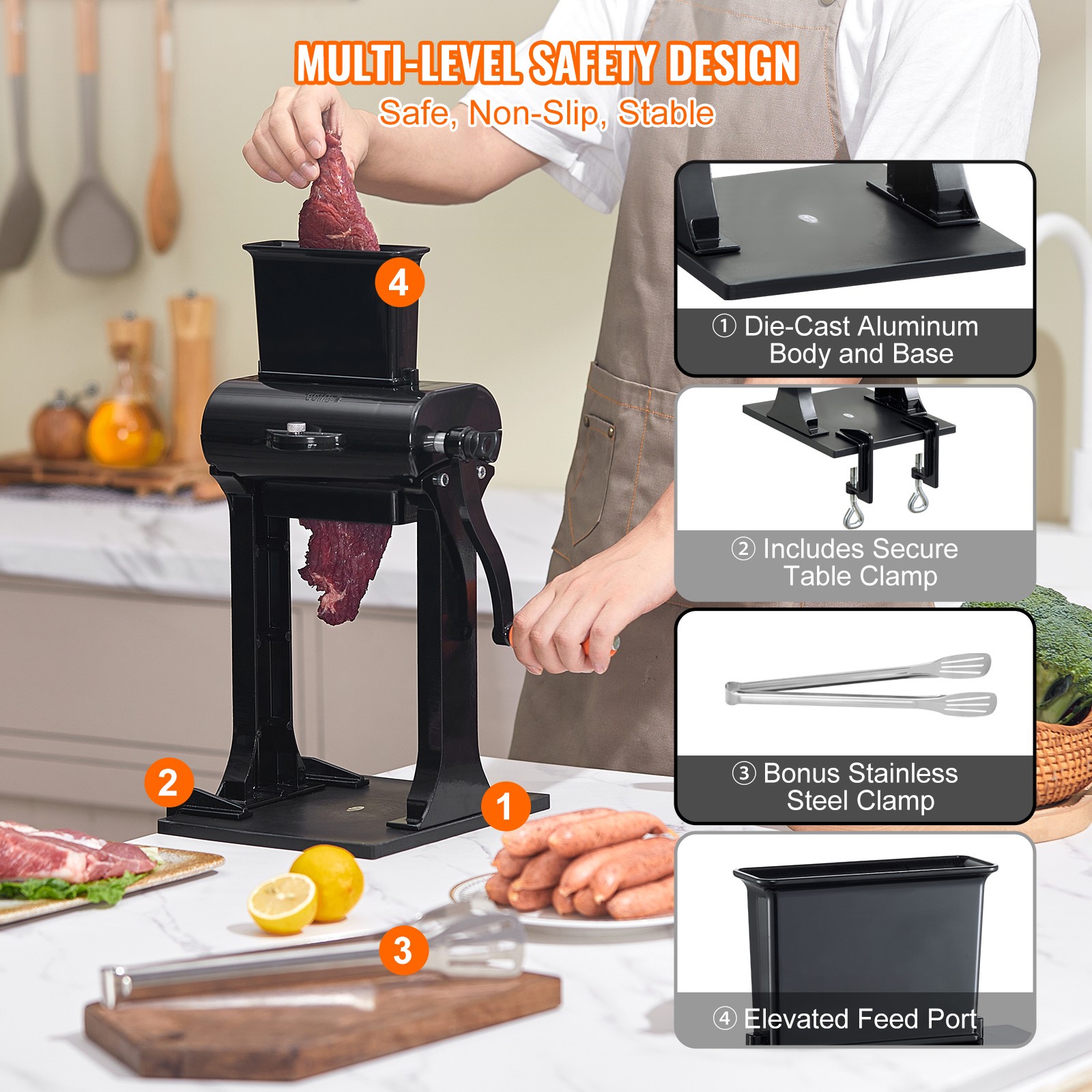 VEVOR Commercial Manual Meat Tenderizer Machine Stainless Steel Kitchen Tool