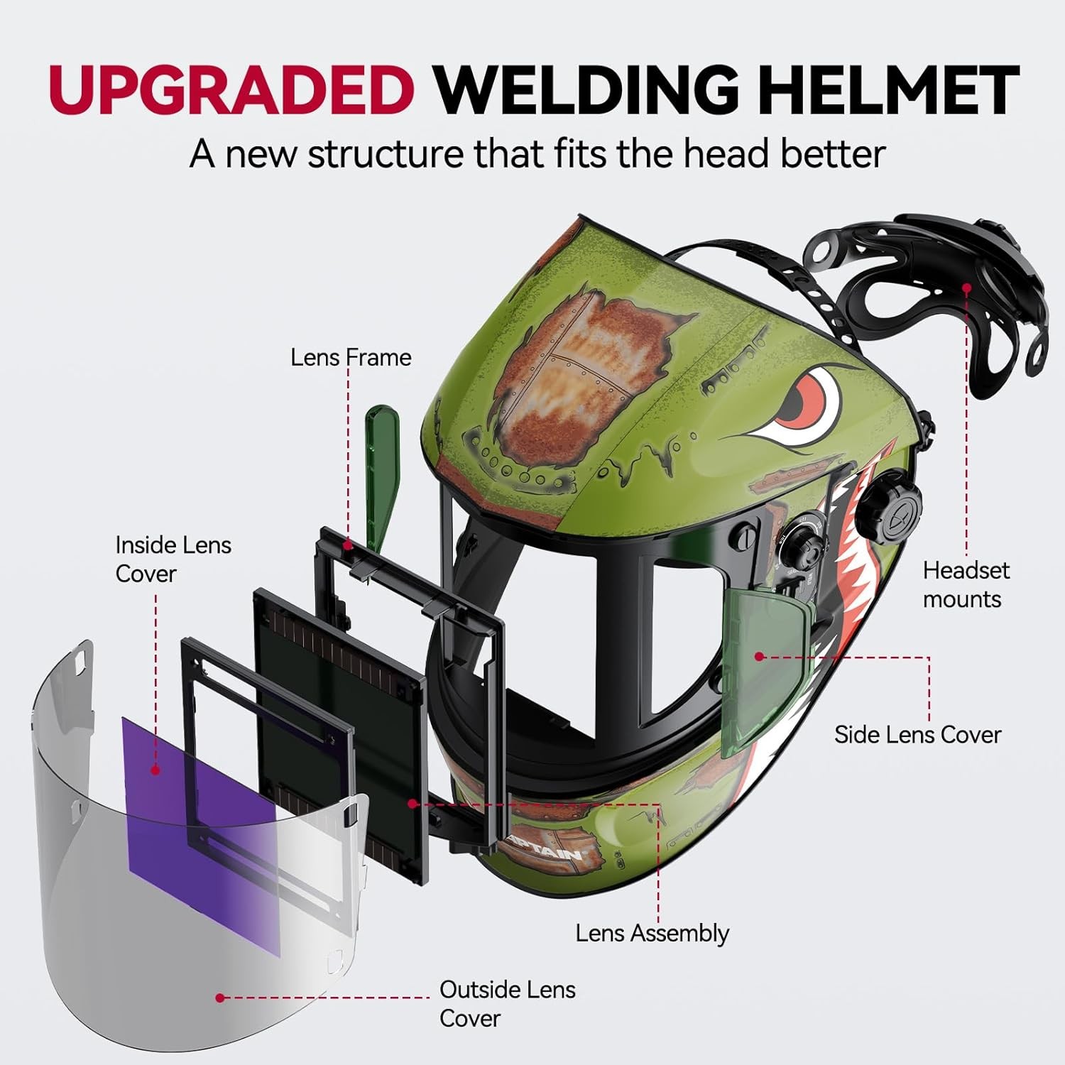 ARCCAPTAIN Auto Darkening Welding Helmet with 180° Side View 1/1/1/1 True Color