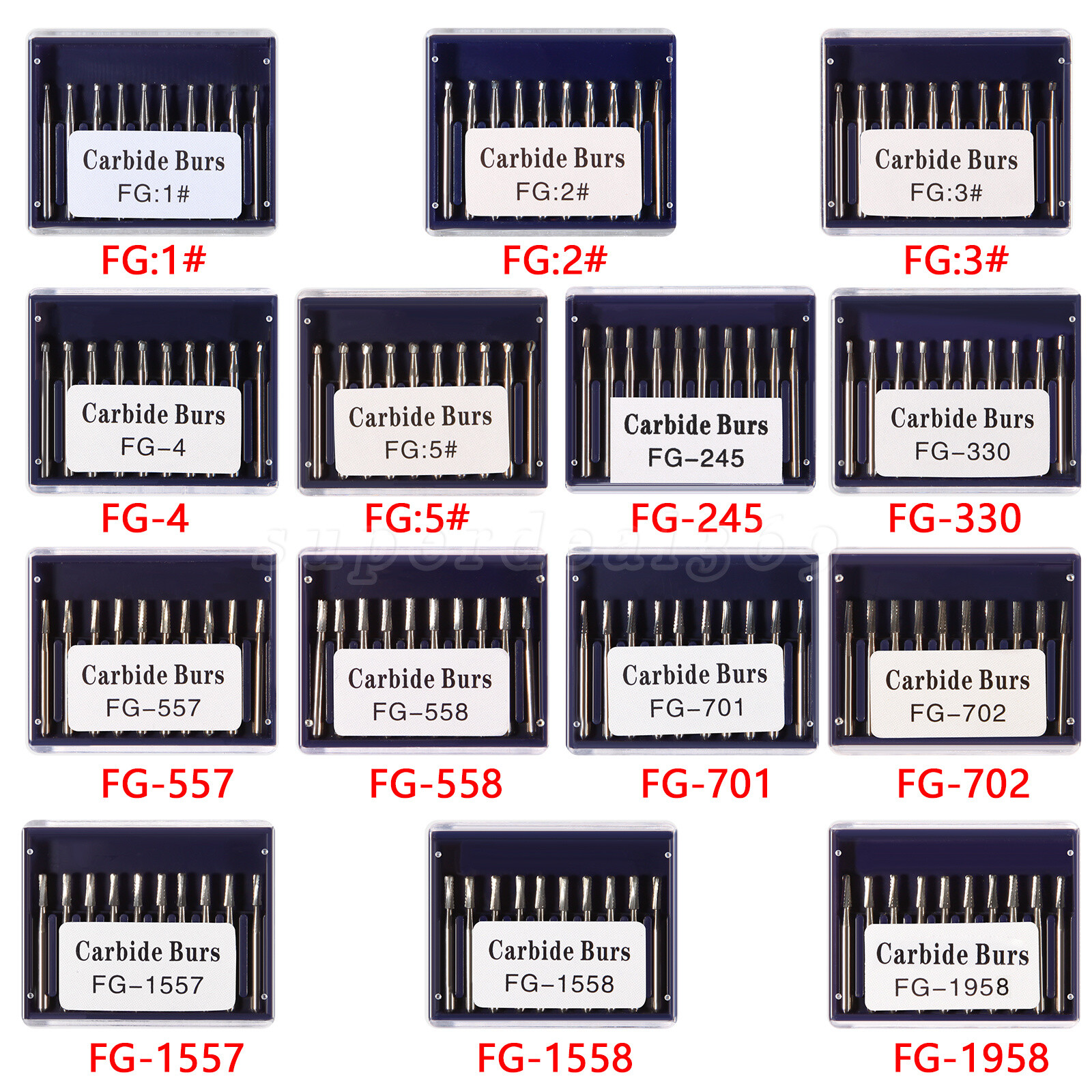 10-100 PCS Dental Carbide Tungsten Steel Burs Drills FG For High Speed Handpiece