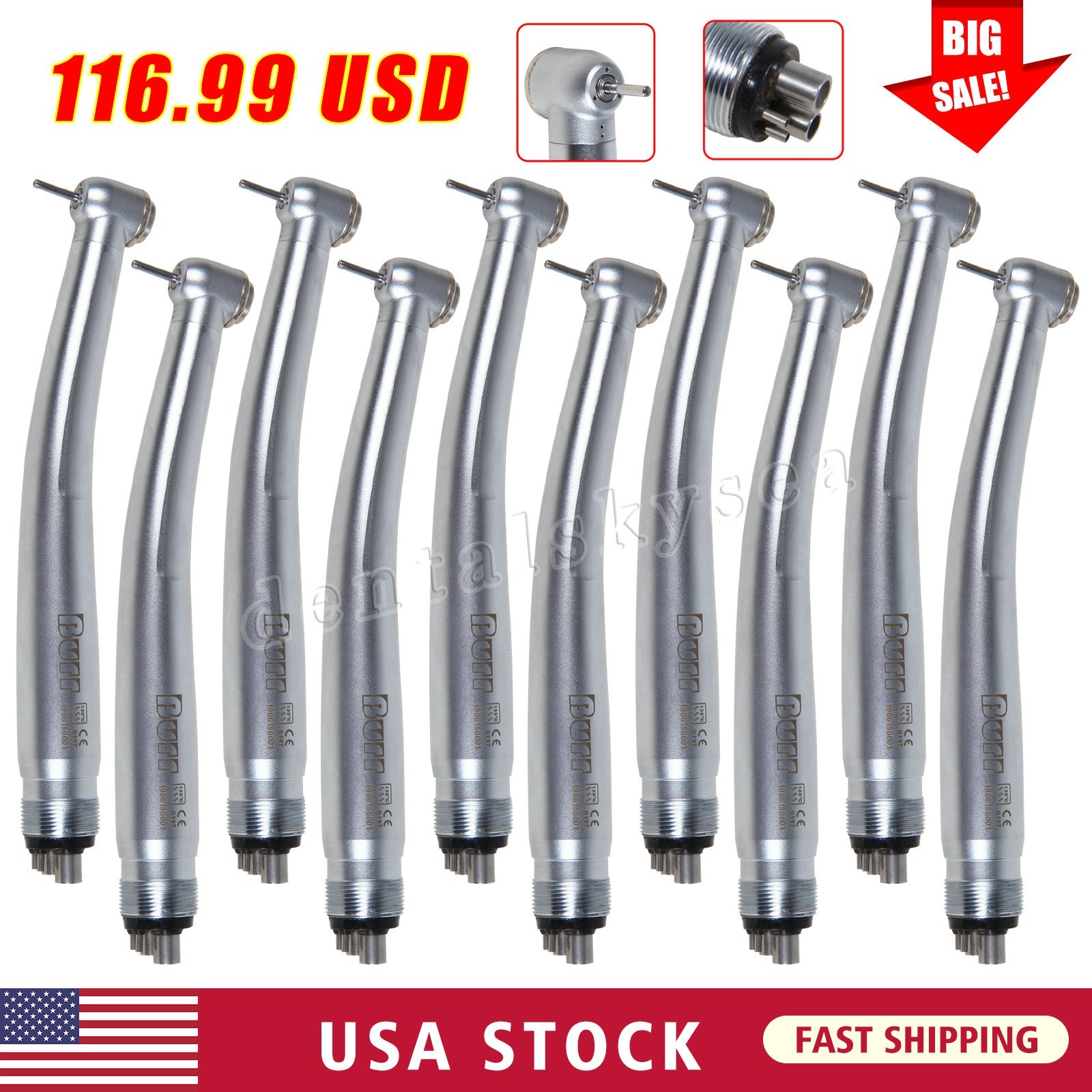 10pcs NSK PANA MAX Style Dental High Speed Handpiece Turbine Push Button 4 Hole