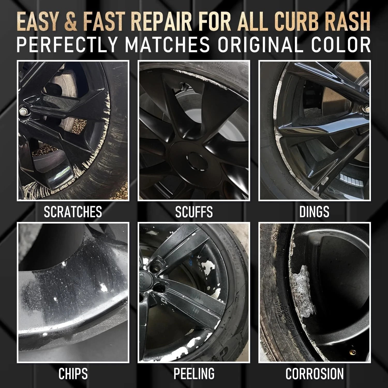 Wheel Scratch Repair Kit, Gloss Black Rim Touch Up Paint, Repair Curb Rash, Scra