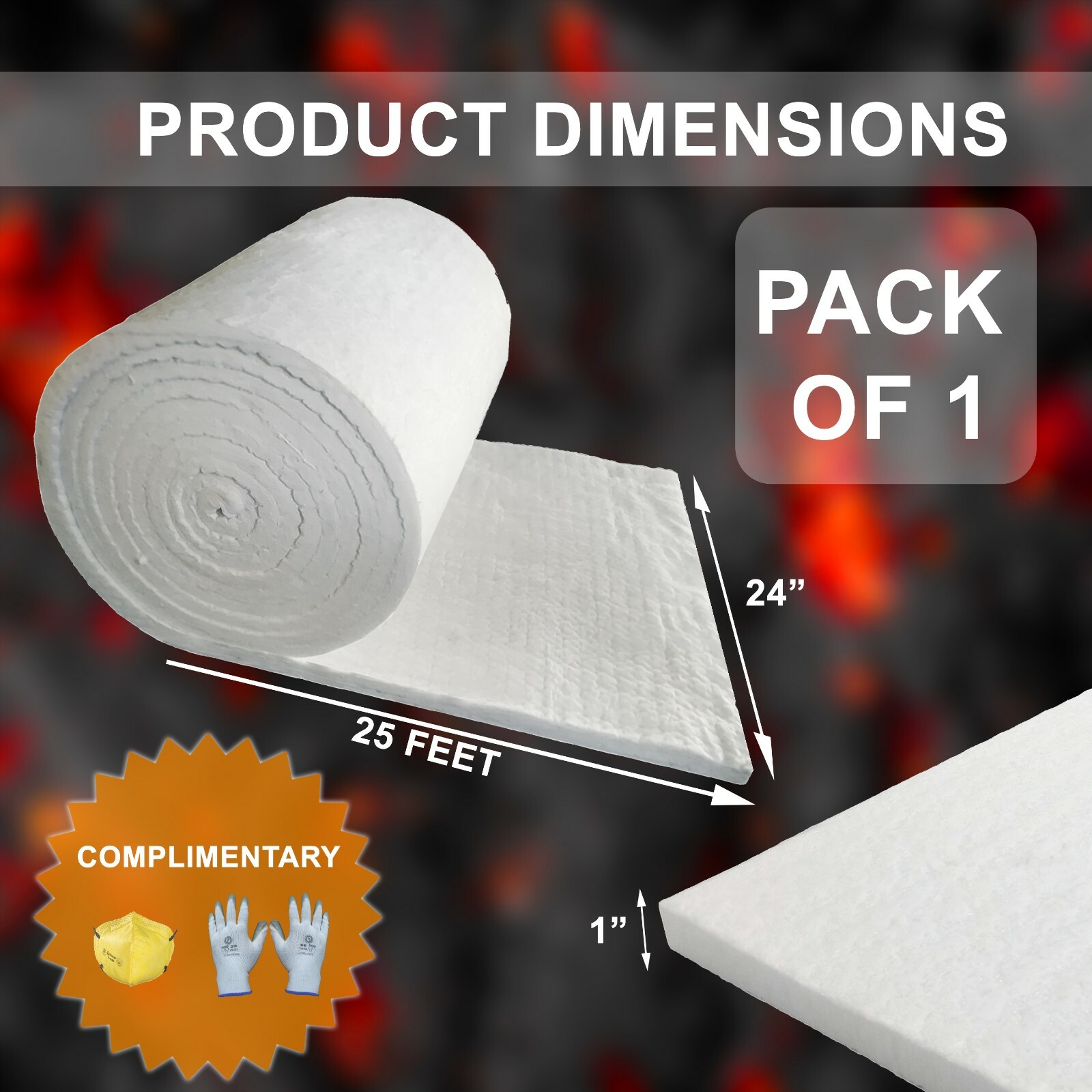Ceramic Fiber Blanket, 2400F, High Temp Insulation 1″ x 24″ x 25′