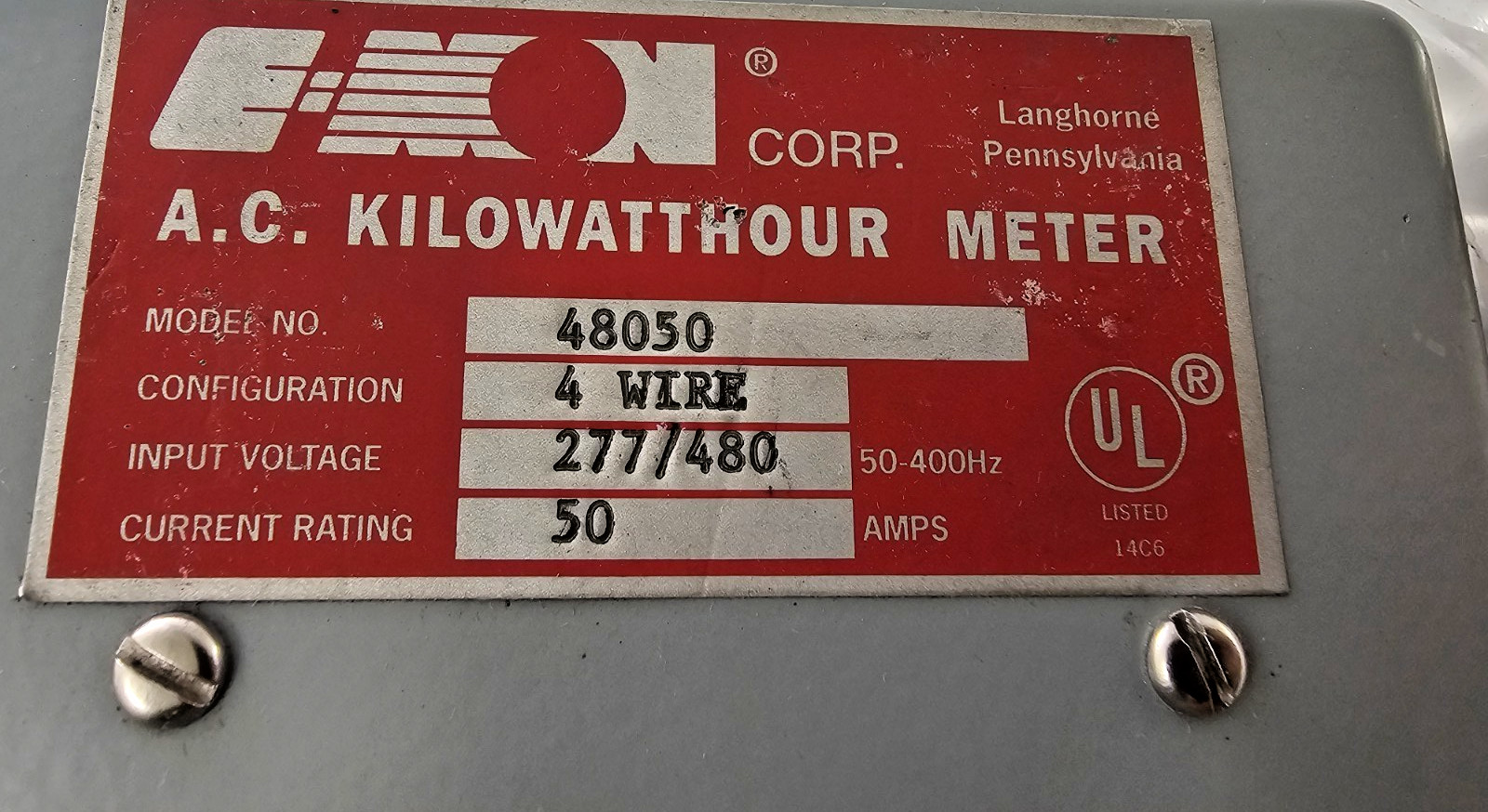E-Mon 48050 KWH Meter 4-Wire 277/480V 50A 50-400Hz w/3 SplitCore Current Sensors