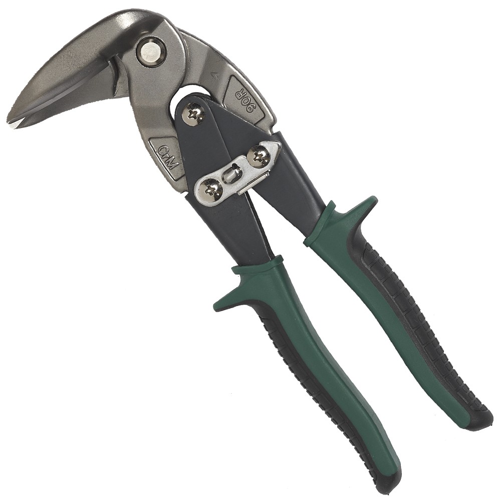 Malco AV9 Vertical Aviation Snip – RIGHT Cut – Green Grip | 90° Upright Jaws
