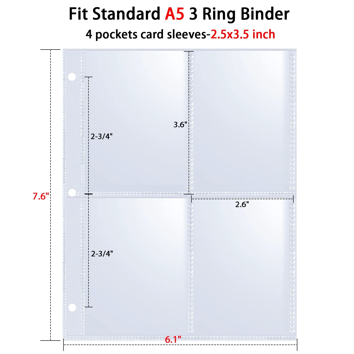 50 Pack 400 Pockets 2.5×3.5 Trading Card Sleeves,A5 Binder 4 Pocket Card Sleeves