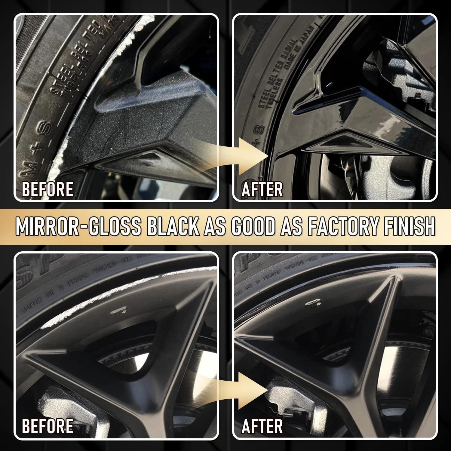Wheel Scratch Repair Kit, Gloss Black Rim Touch Up Paint, Repair Curb Rash, Scra