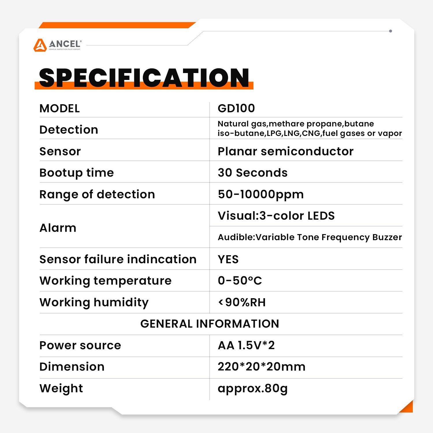 ANCEL GD100 Digital Natural Gas Leak Detector Diagnostic Tool Car Pipe Leak Test
