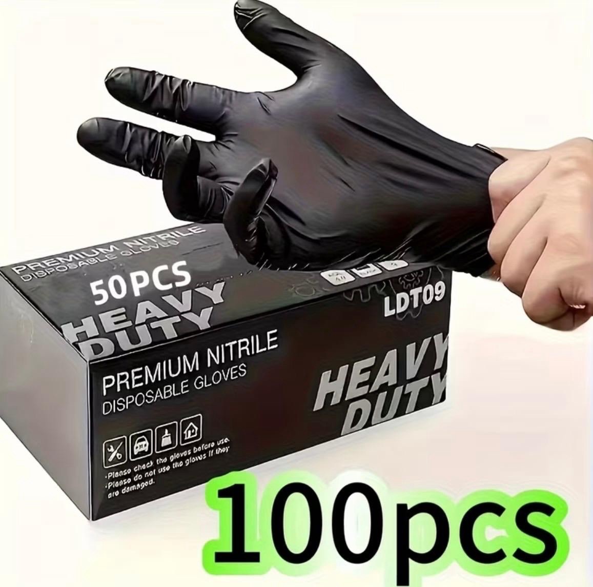 Heavy Duty Black 6Mil Nitrile Disposable Gloves Latex-Free Powder-Free 100 Pack