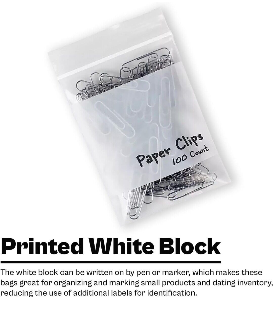 Writable WHITE BLOCK HEAVY DUTY 4Mil Clear Zip Seal Bags Reclosable Top Plastic