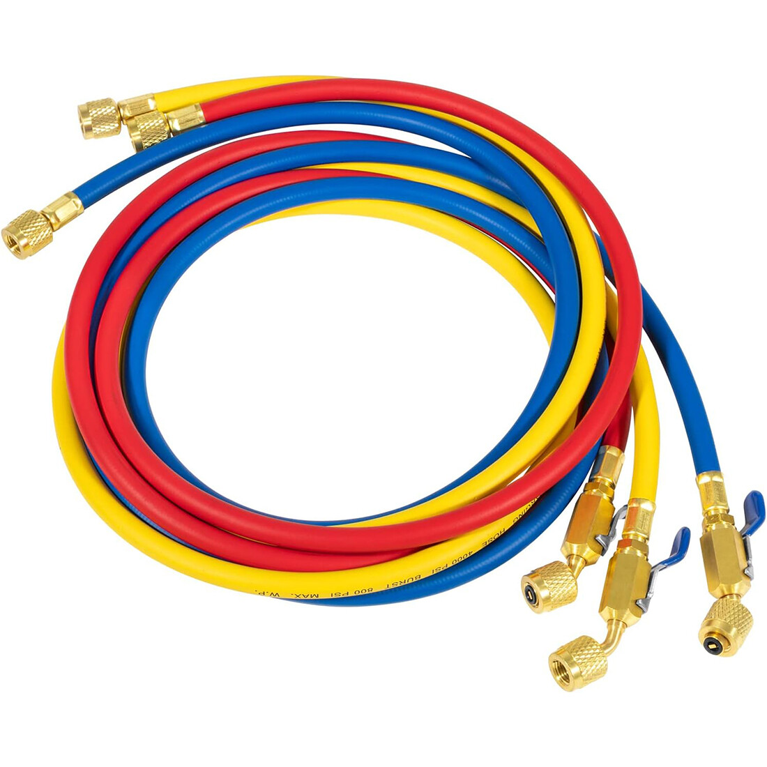 3 Pack 29986 Plus II 1/4″ Red Blue Yellow Charging Hose Compact Ball Valve 72″