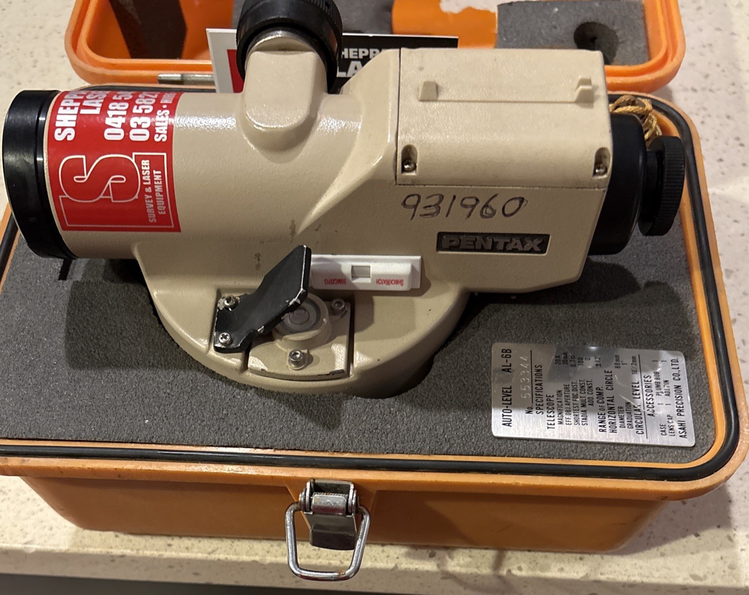 Pentax AL-6B Automatic Level 20x for Surveying, Comes In Case Shown