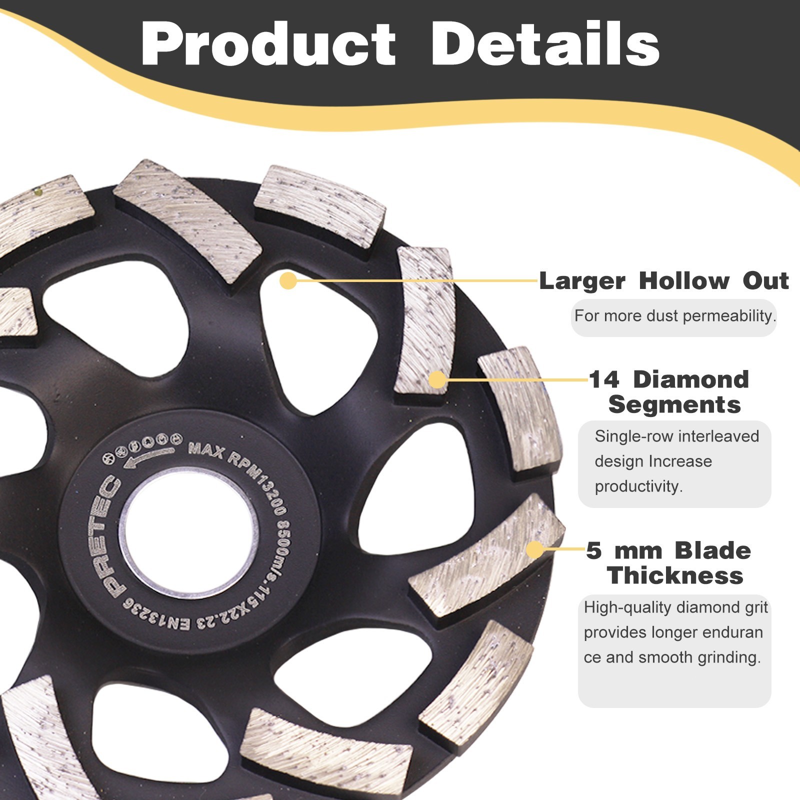 4PC 4-1/2″ Diamond Cup Grinding Wheels Double Row Concrete 18 seg Angle Grinder