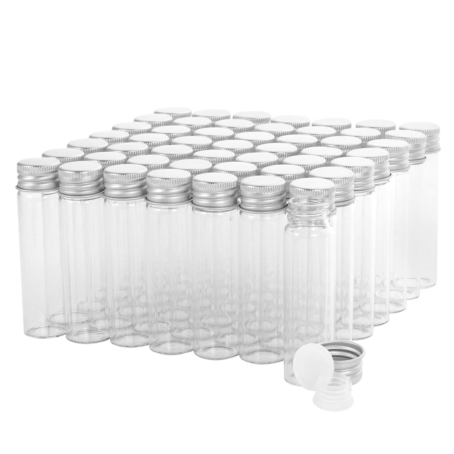 20ml Glass Vials with Screw Caps and Plastic Stoppers, Small 20ml, Clear