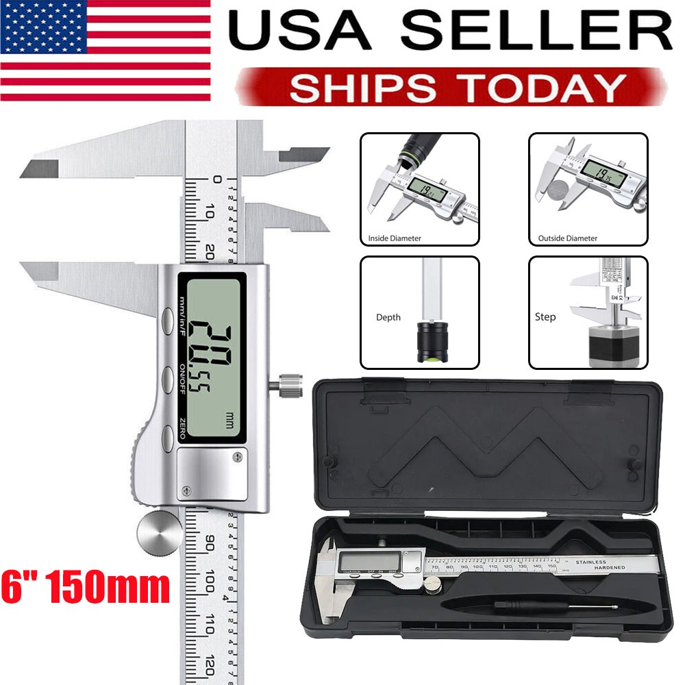 Digital Caliper Micrometer LCD Gauge Vernier Electronic Measuring Tool 6″ 150mm