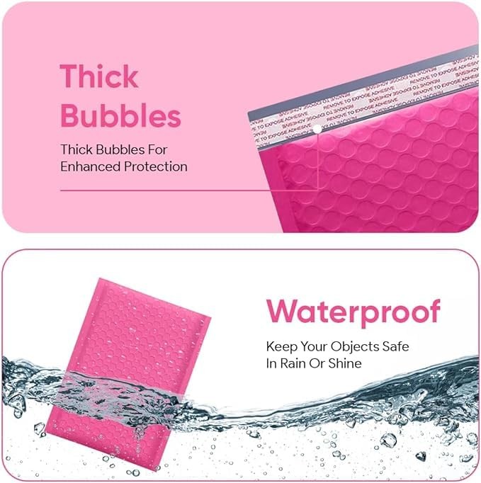 Hot Pink 7.25×12, Poly Bubble Mailers, (#1), Padded Envelopes, Package Bags, Shi