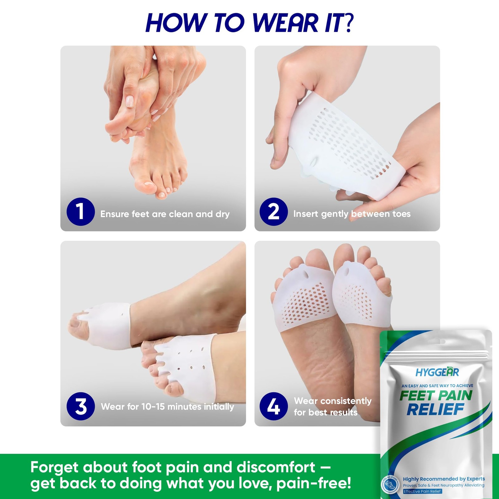 Hyggear Silicone Toe Separators (Left & Right Pair), One Size, White